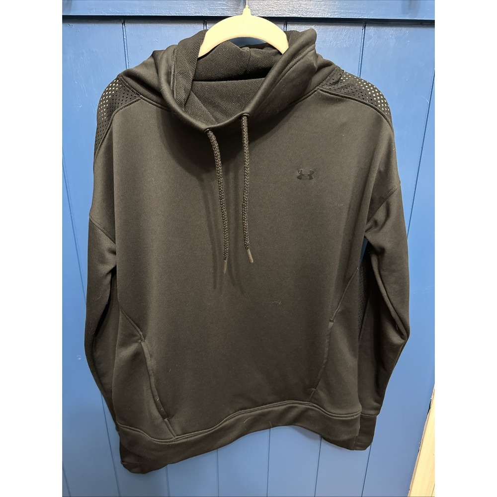 Under‎ Armour Cowl Neck Sweatshirt Women Size M Black Logo Pockets Athleisure